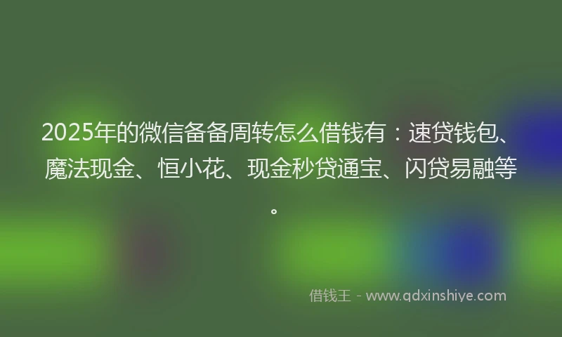 2025年的微信备备周转怎么借钱有：速贷钱包、魔法现金、恒小花、现金秒贷通宝、闪贷易融等。