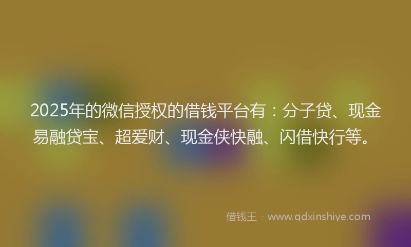 2025年的微信授权的借钱平台有：分子贷、现金易融贷宝、超爱财、现金侠快融、闪借快行等。