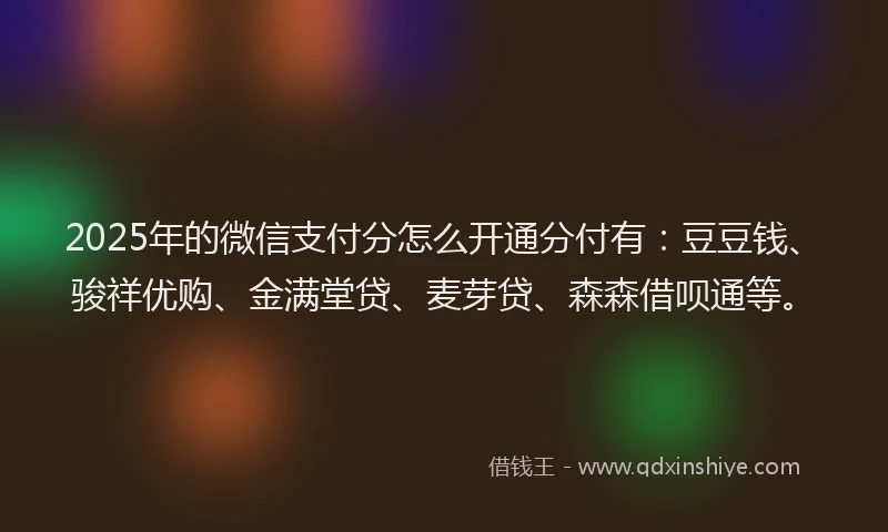 2025年的微信支付分怎么开通分付有：豆豆钱、骏祥优购、金满堂贷、麦芽贷、森森借呗通等。