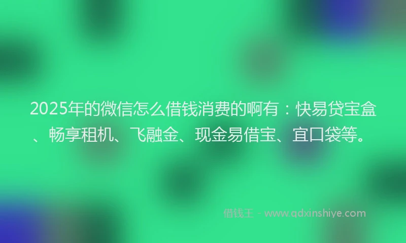2025年的微信怎么借钱消费的啊有：快易贷宝盒、畅享租机、飞融金、现金易借宝、宜口袋等。