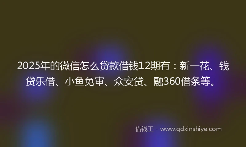 2025年的微信怎么贷款借钱12期有：新一花、钱贷乐借、小鱼免审、众安贷、融360借条等。
