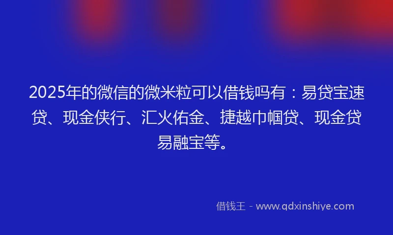 2025年的微信的微米粒可以借钱吗有：易贷宝速贷、现金侠行、汇火佑金、捷越巾帼贷、现金贷易融宝等。