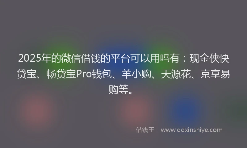 2025年的微信借钱的平台可以用吗有：现金侠快贷宝、畅贷宝Pro钱包、羊小购、天源花、京享易购等。