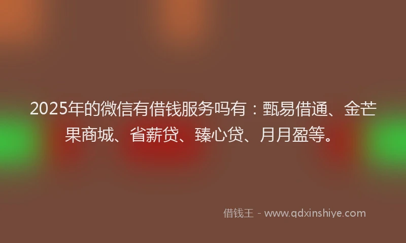 2025年的微信有借钱服务吗有：甄易借通、金芒果商城、省薪贷、臻心贷、月月盈等。