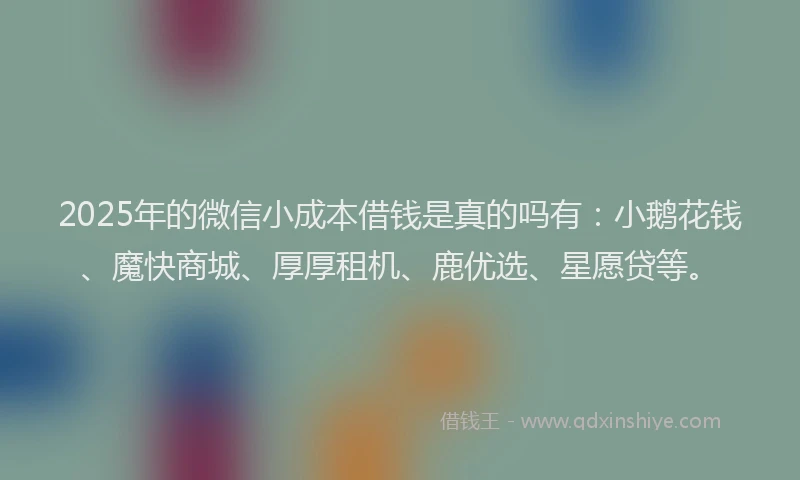 2025年的微信小成本借钱是真的吗有：小鹅花钱、魔快商城、厚厚租机、鹿优选、星愿贷等。