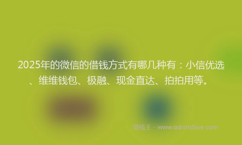 2025年的微信的借钱方式有哪几种有：小信优选、维维钱包、极融、现金直达、拍拍用等。