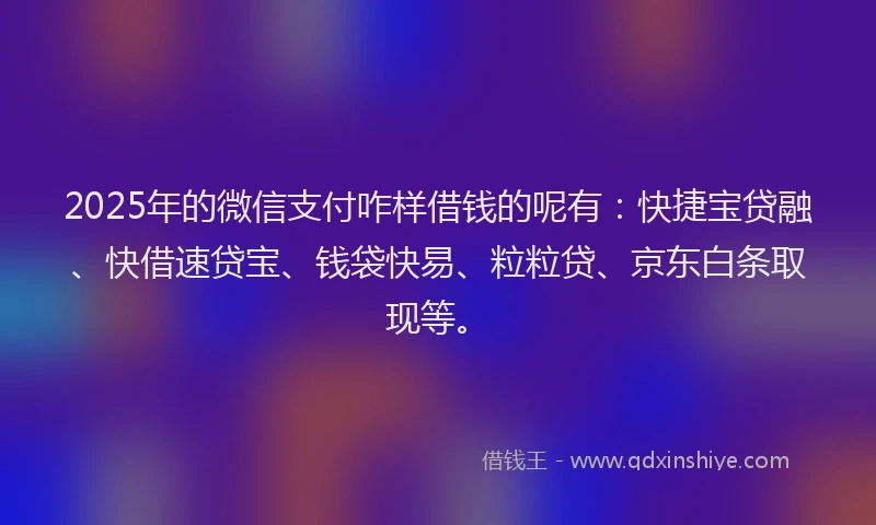 2025年的微信支付咋样借钱的呢有：快捷宝贷融、快借速贷宝、钱袋快易、粒粒贷、京东白条取现等。