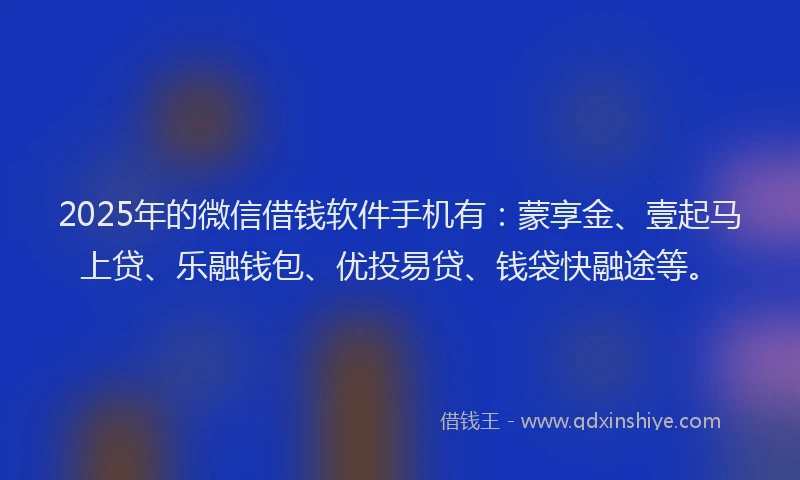 2025年的微信借钱软件手机有：蒙享金、壹起马上贷、乐融钱包、优投易贷、钱袋快融途等。