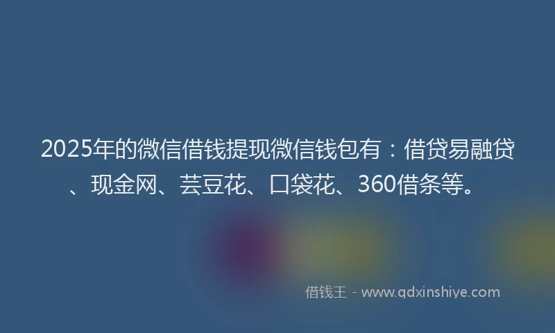 2025年的微信借钱提现微信钱包有：借贷易融贷、现金网、芸豆花、口袋花、360借条等。