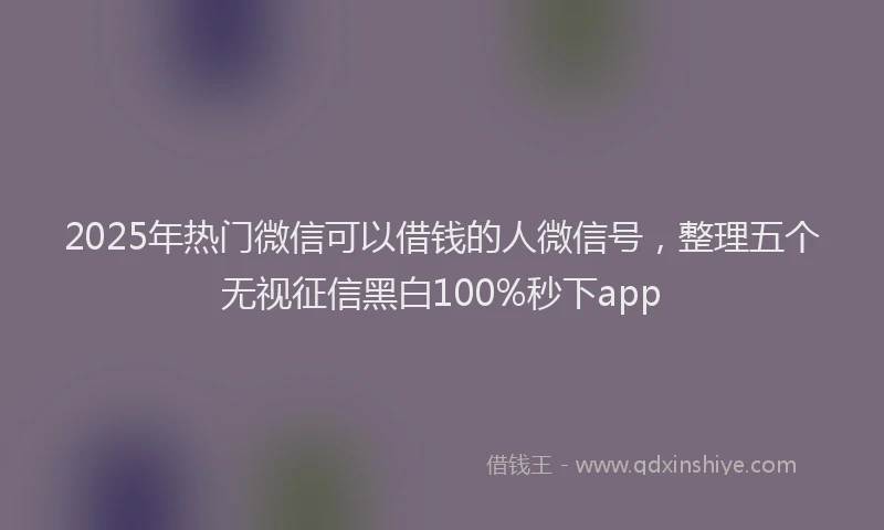 2025年热门微信可以借钱的人微信号，整理五个无视征信黑白100%秒下app