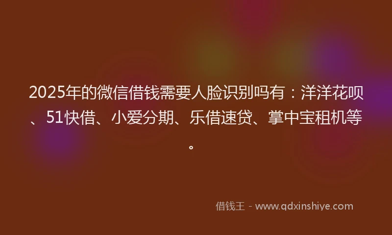 2025年的微信借钱需要人脸识别吗有：洋洋花呗、51快借、小爱分期、乐借速贷、掌中宝租机等。
