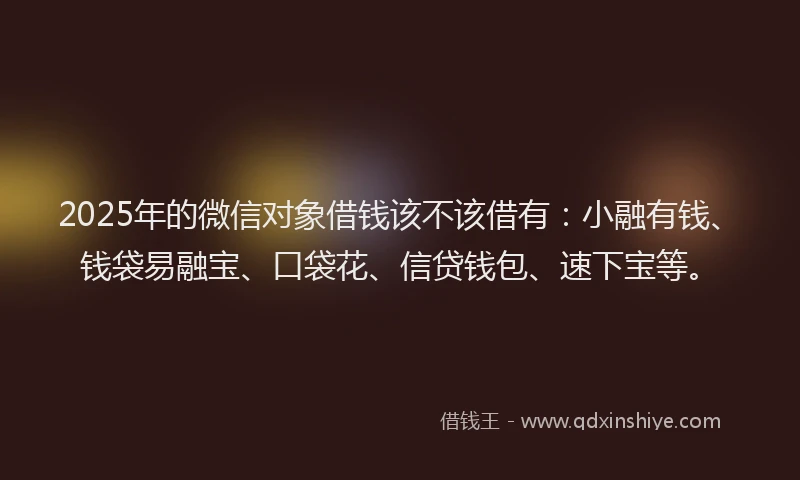 2025年的微信对象借钱该不该借有：小融有钱、钱袋易融宝、口袋花、信贷钱包、速下宝等。