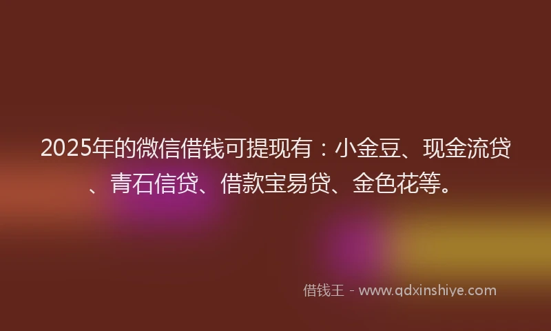 2025年的微信借钱可提现有：小金豆、现金流贷、青石信贷、借款宝易贷、金色花等。