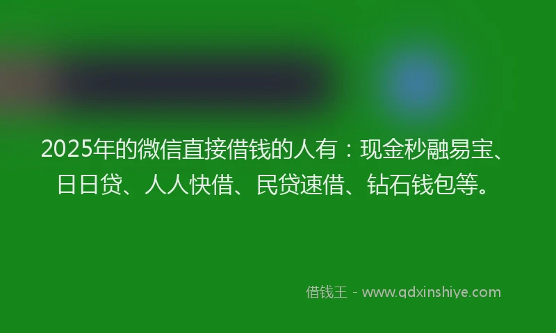 2025年的微信直接借钱的人有：现金秒融易宝、日日贷、人人快借、民贷速借、钻石钱包等。