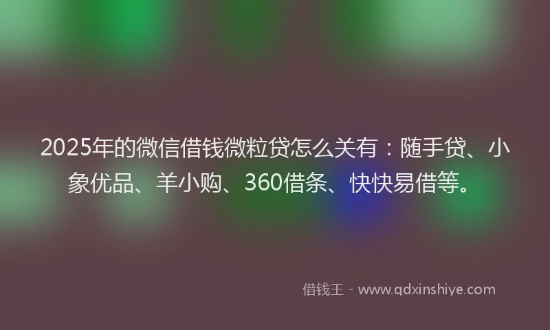 2025年的微信借钱微粒贷怎么关有：随手贷、小象优品、羊小购、360借条、快快易借等。