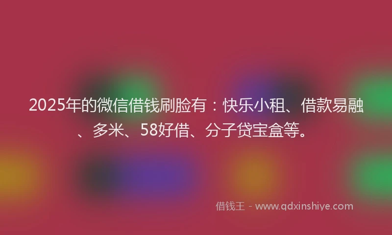 2025年的微信借钱刷脸有：快乐小租、借款易融、多米、58好借、分子贷宝盒等。