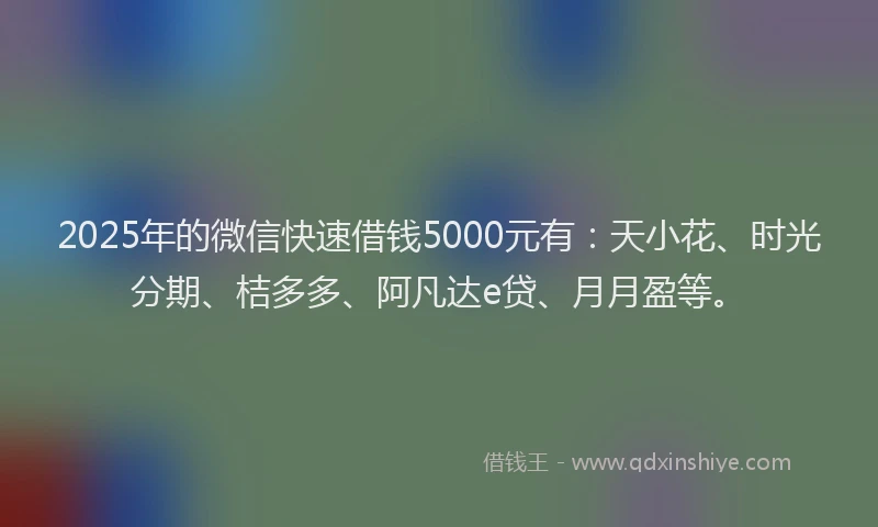 2025年的微信快速借钱5000元有：天小花、时光分期、桔多多、阿凡达e贷、月月盈等。