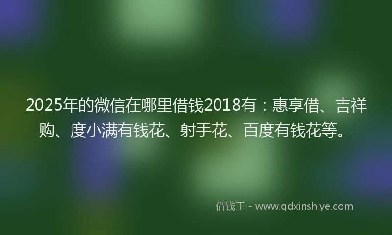 2025年的微信在哪里借钱2018有：惠享借、吉祥购、度小满有钱花、射手花、百度有钱花等。