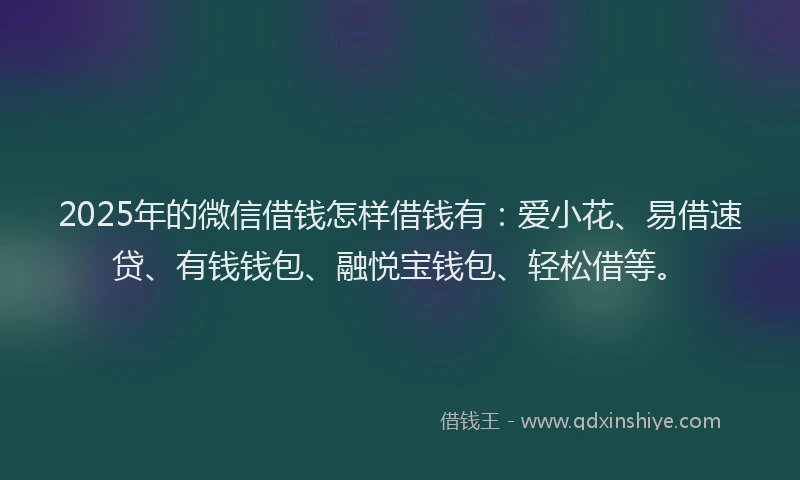2025年的微信借钱怎样借钱有：爱小花、易借速贷、有钱钱包、融悦宝钱包、轻松借等。