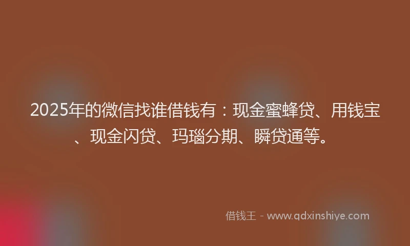 2025年的微信找谁借钱有：现金蜜蜂贷、用钱宝、现金闪贷、玛瑙分期、瞬贷通等。