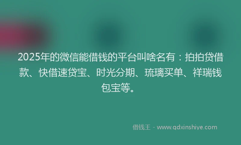 2025年的微信能借钱的平台叫啥名有：拍拍贷借款、快借速贷宝、时光分期、琉璃买单、祥瑞钱包宝等。