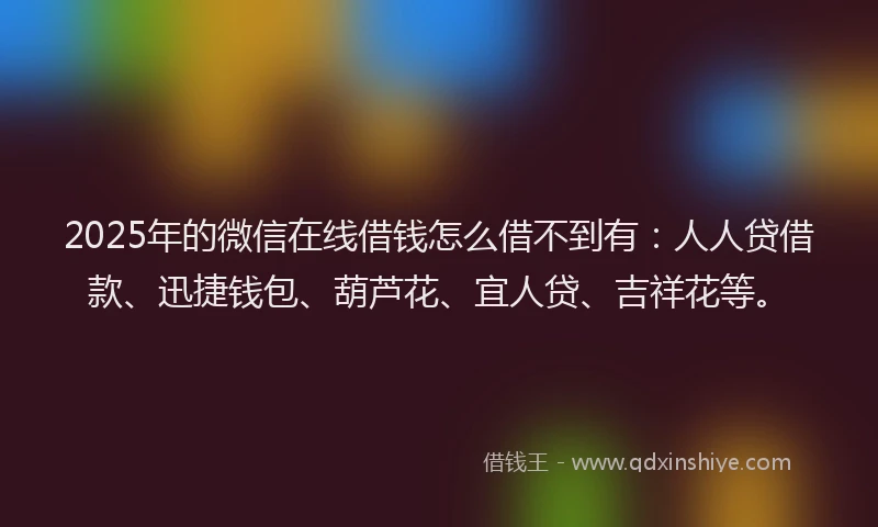 2025年的微信在线借钱怎么借不到有：人人贷借款、迅捷钱包、葫芦花、宜人贷、吉祥花等。