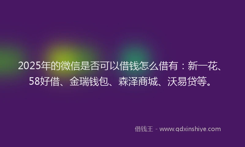 2025年的微信是否可以借钱怎么借有：新一花、58好借、金瑞钱包、森泽商城、沃易贷等。