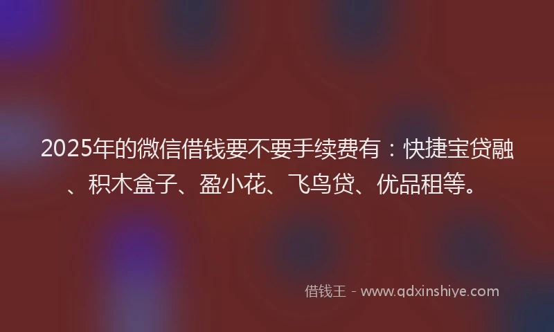 2025年的微信借钱要不要手续费有：快捷宝贷融、积木盒子、盈小花、飞鸟贷、优品租等。