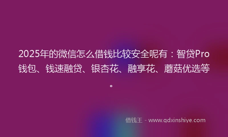 2025年的微信怎么借钱比较安全呢有：智贷Pro钱包、钱速融贷、银杏花、融享花、蘑菇优选等。