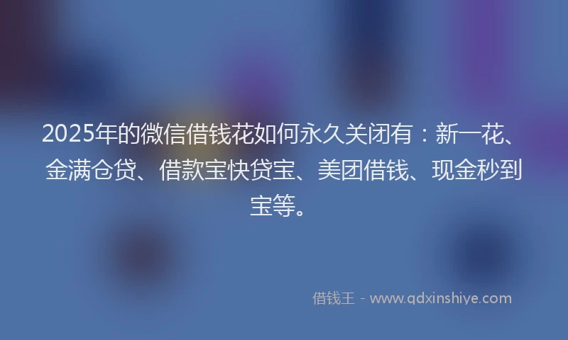 2025年的微信借钱花如何永久关闭有：新一花、金满仓贷、借款宝快贷宝、美团借钱、现金秒到宝等。