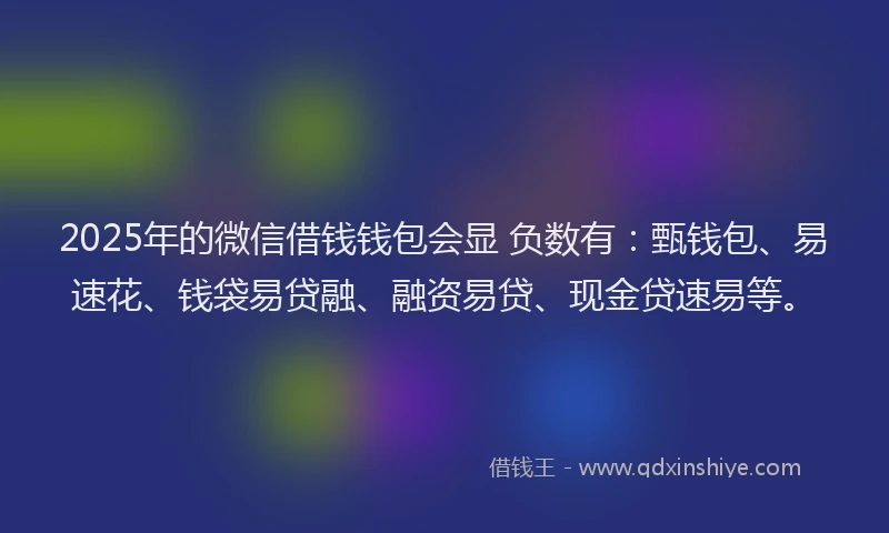 2025年的微信借钱钱包会显 负数有：甄钱包、易速花、钱袋易贷融、融资易贷、现金贷速易等。