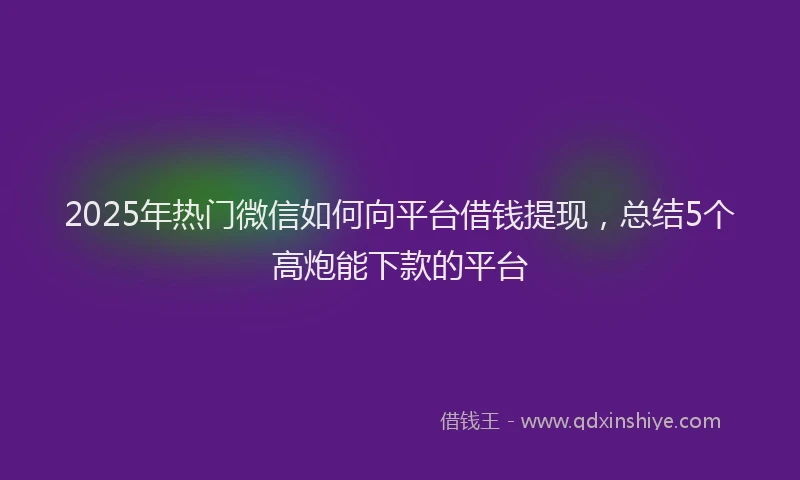 2025年热门微信如何向平台借钱提现，总结5个高炮能下款的平台