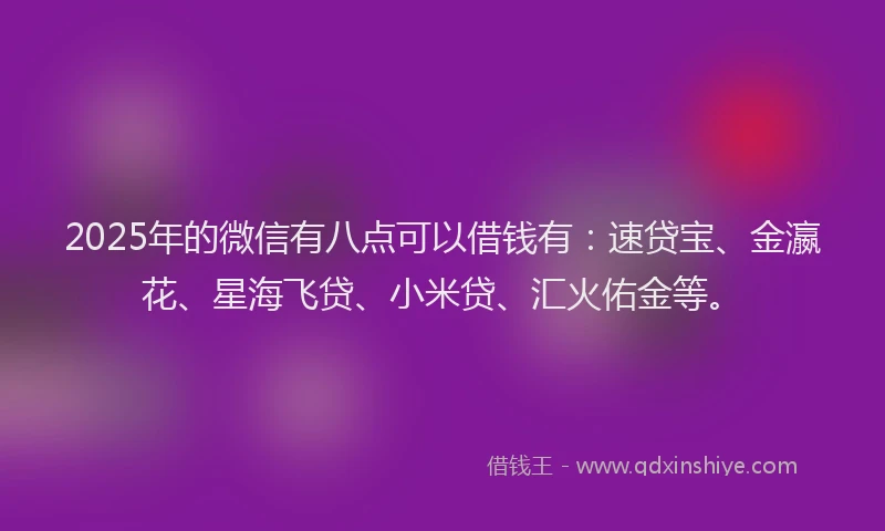 2025年的微信有八点可以借钱有：速贷宝、金瀛花、星海飞贷、小米贷、汇火佑金等。