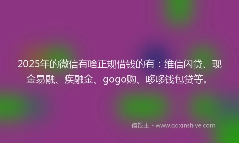 2025年的微信有啥正规借钱的有：维信闪贷、现金易融、疾融金、gogo购、哆哆钱包贷等。