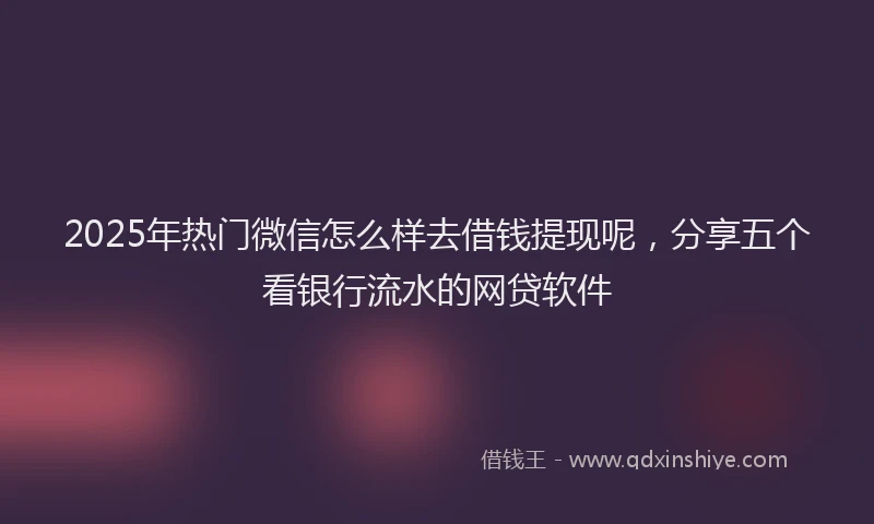 2025年热门微信怎么样去借钱提现呢，分享五个看银行流水的网贷软件