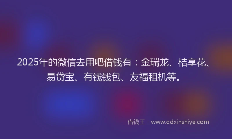 2025年的微信去用吧借钱有：金瑞龙、桔享花、易贷宝、有钱钱包、友福租机等。