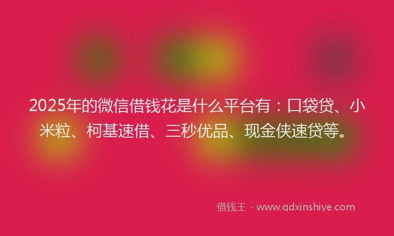 2025年的微信借钱花是什么平台有：口袋贷、小米粒、柯基速借、三秒优品、现金侠速贷等。