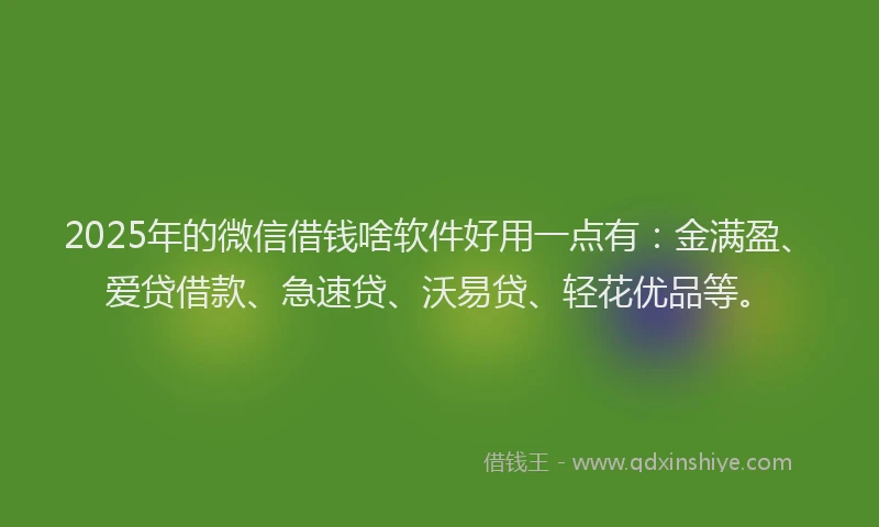 2025年的微信借钱啥软件好用一点有：金满盈、爱贷借款、急速贷、沃易贷、轻花优品等。