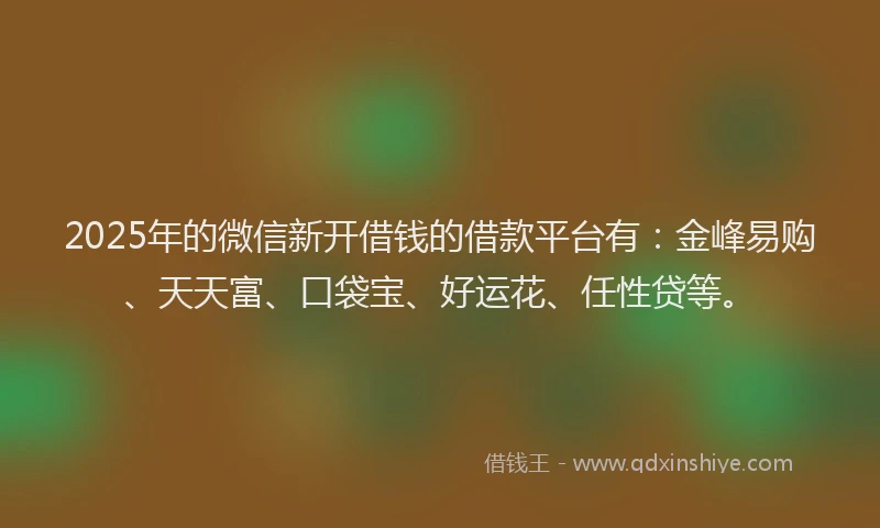 2025年的微信新开借钱的借款平台有：金峰易购、天天富、口袋宝、好运花、任性贷等。