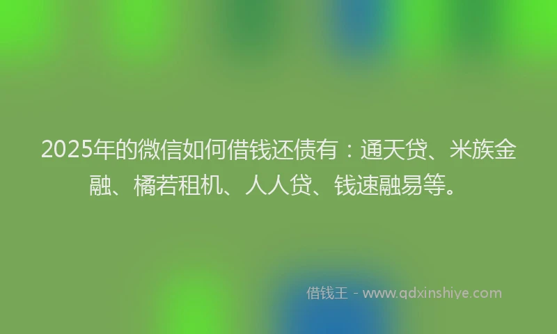 2025年的微信如何借钱还债有：通天贷、米族金融、橘若租机、人人贷、钱速融易等。