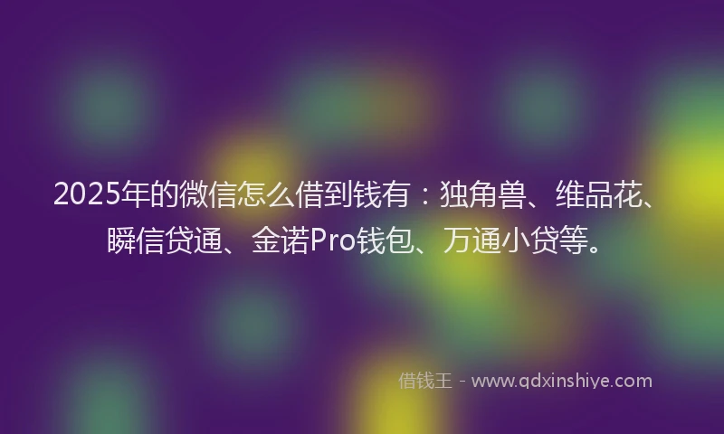 2025年的微信怎么借到钱有：独角兽、维品花、瞬信贷通、金诺Pro钱包、万通小贷等。