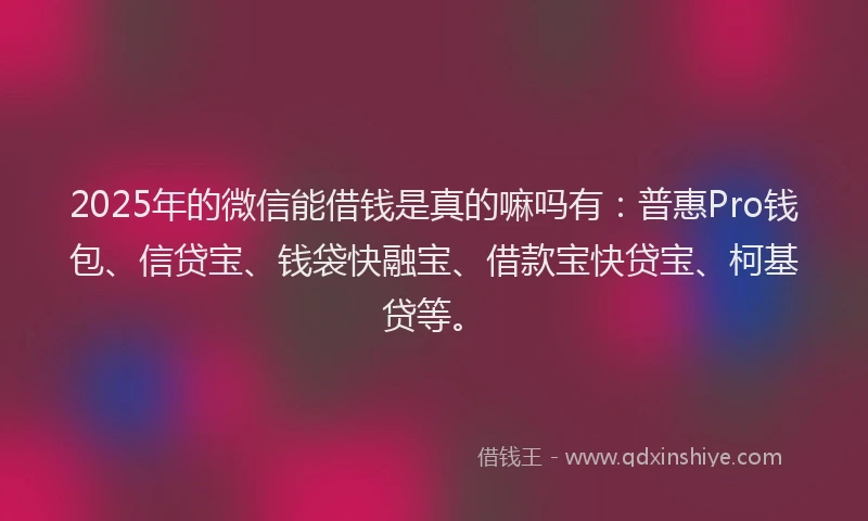 2025年的微信能借钱是真的嘛吗有：普惠Pro钱包、信贷宝、钱袋快融宝、借款宝快贷宝、柯基贷等。