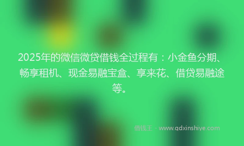 2025年的微信微贷借钱全过程有：小金鱼分期、畅享租机、现金易融宝盒、享来花、借贷易融途等。