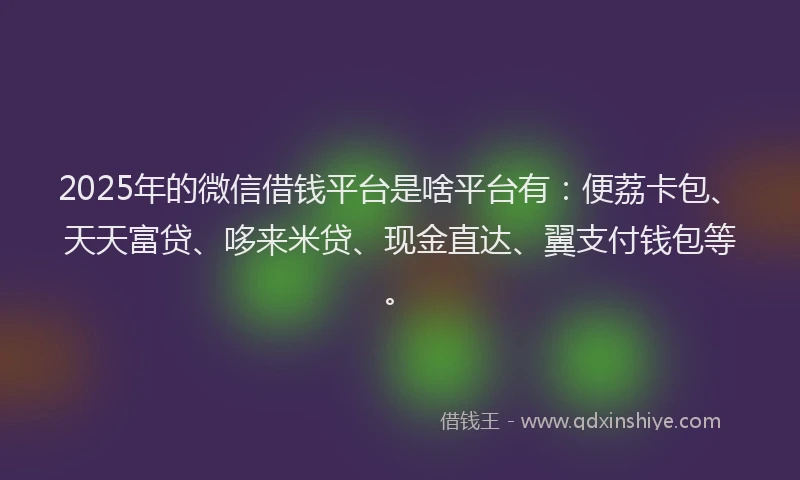 2025年的微信借钱平台是啥平台有：便荔卡包、天天富贷、哆来米贷、现金直达、翼支付钱包等。
