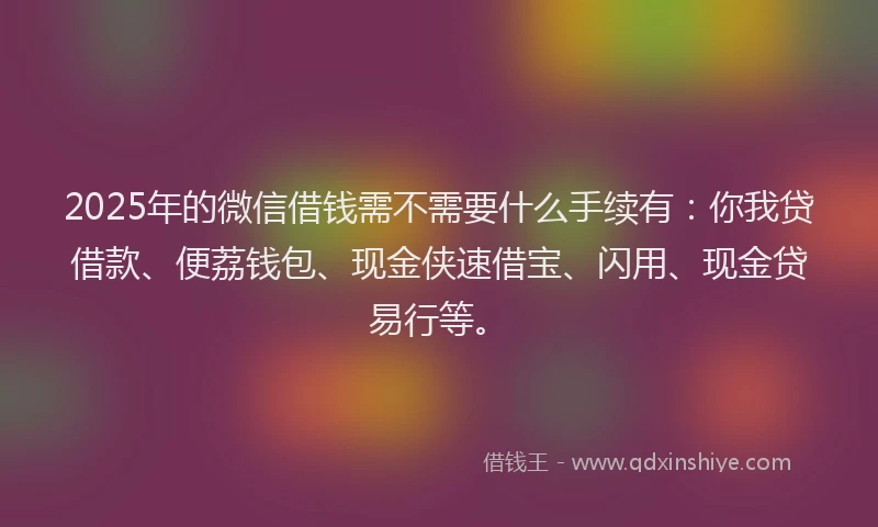 2025年的微信借钱需不需要什么手续有：你我贷借款、便荔钱包、现金侠速借宝、闪用、现金贷易行等。