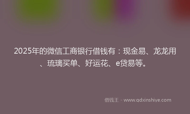 2025年的微信工商银行借钱有：现金易、龙龙用、琉璃买单、好运花、e贷易等。