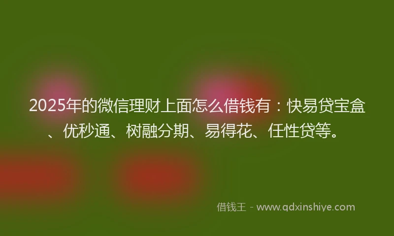 2025年的微信理财上面怎么借钱有：快易贷宝盒、优秒通、树融分期、易得花、任性贷等。