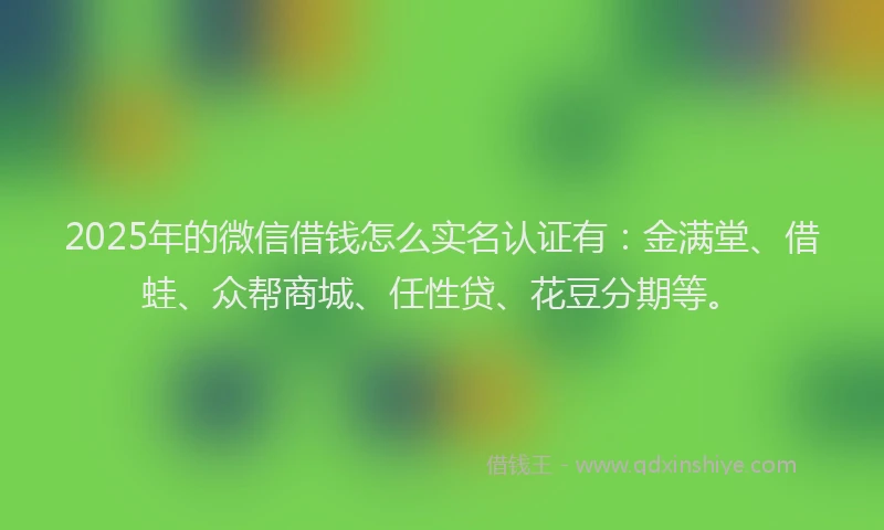2025年的微信借钱怎么实名认证有：金满堂、借蛙、众帮商城、任性贷、花豆分期等。