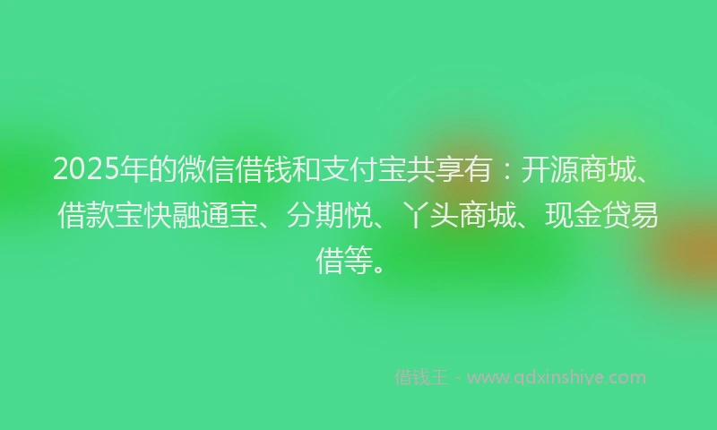 2025年的微信借钱和支付宝共享有：开源商城、借款宝快融通宝、分期悦、丫头商城、现金贷易借等。