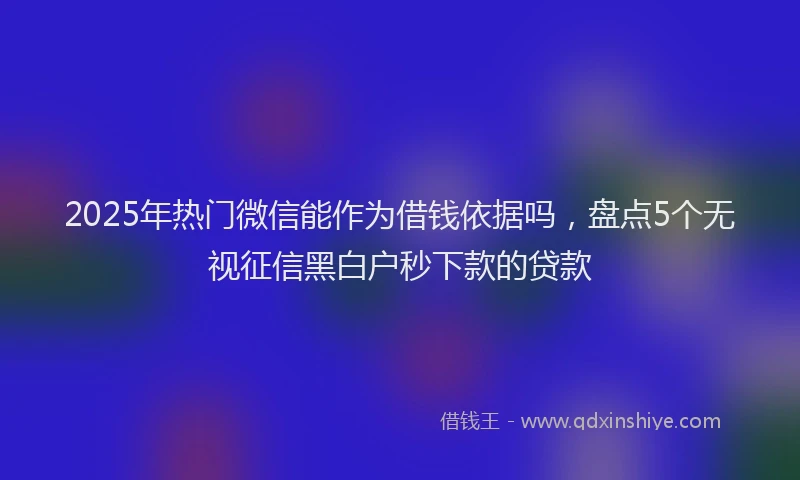 2025年热门微信能作为借钱依据吗，盘点5个无视征信黑白户秒下款的贷款